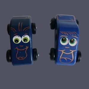 Tiny Tims vtg toy factory wooden cars set of 2 blue color